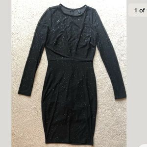 Windsor Black Glitter Long Sleeve Mesh Sparkle BodyCon Straight Dress Sz Medium